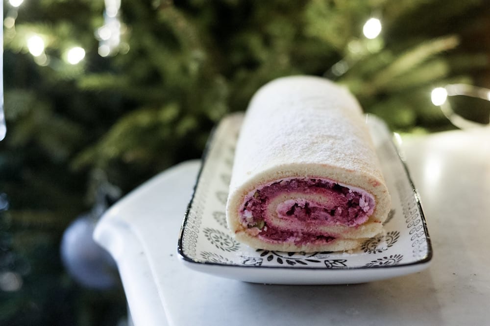 gâteau roulé framboise pistache