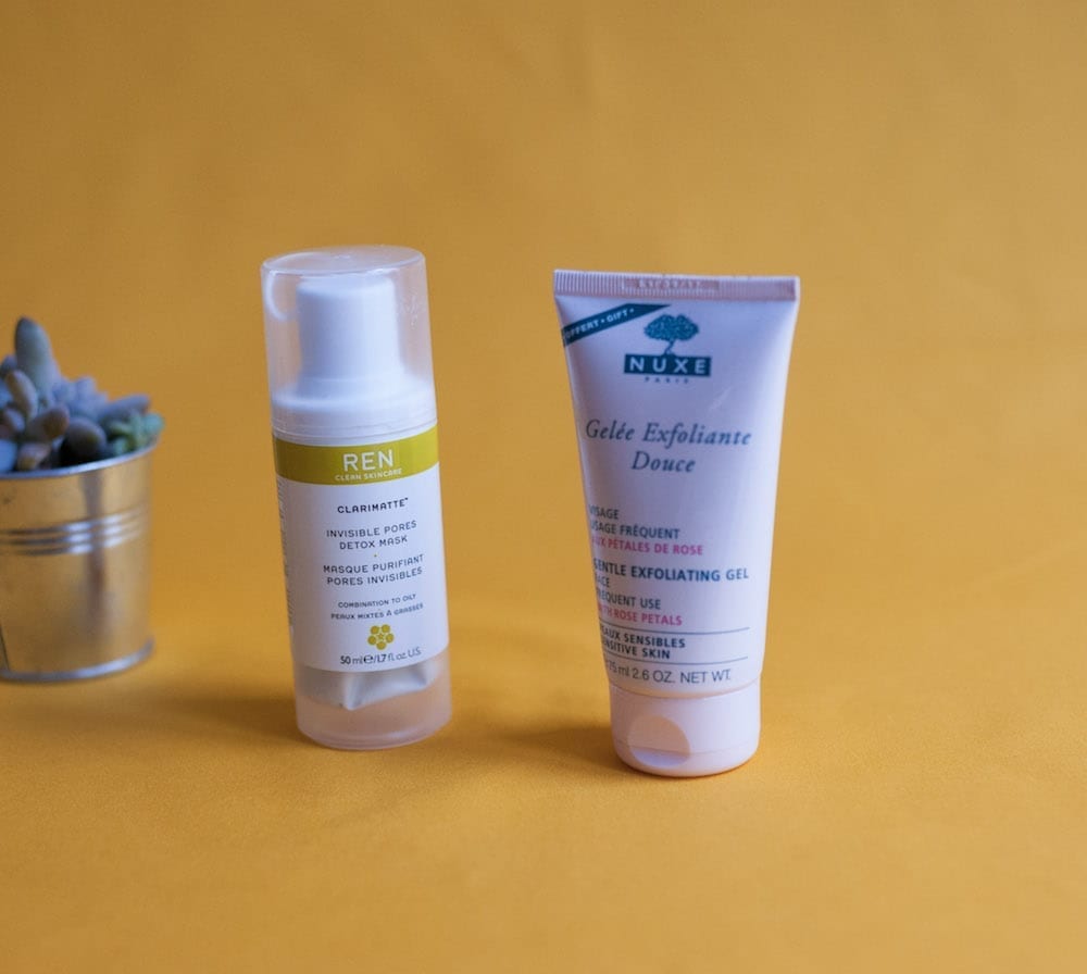 Masque REN skincare et gelée exfoliante nuxe
