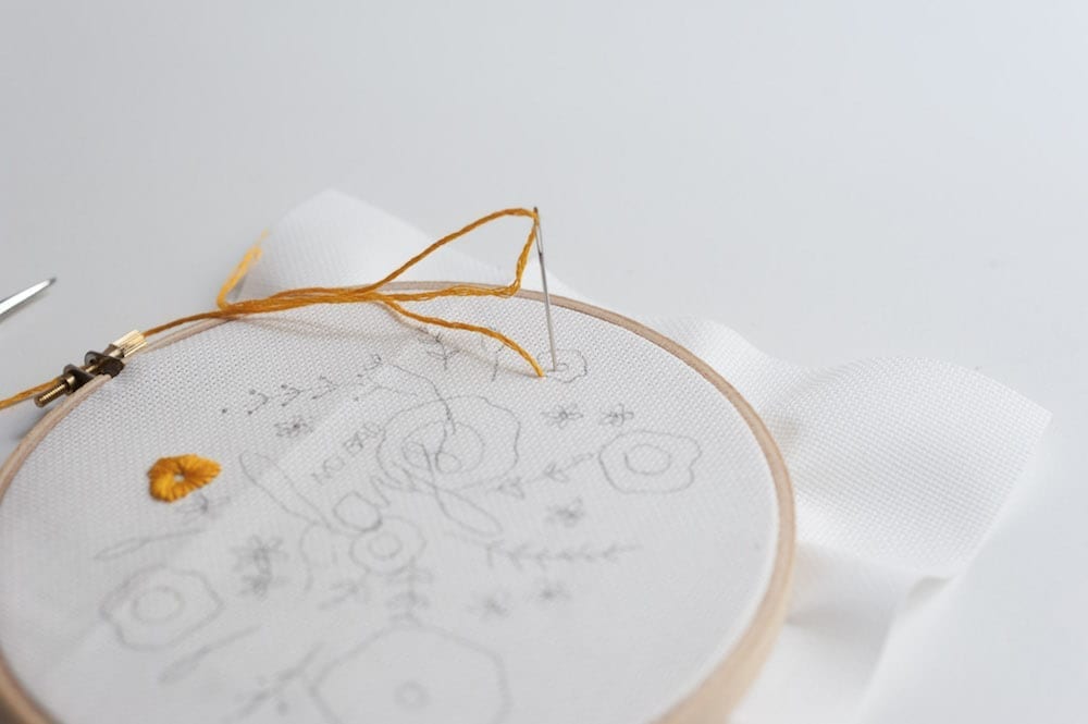 cadre broderies fleurs